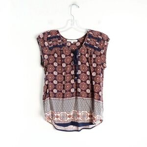Daniel Rainn sleeveless boho top abstract print ethnic tassels bohemian cottage